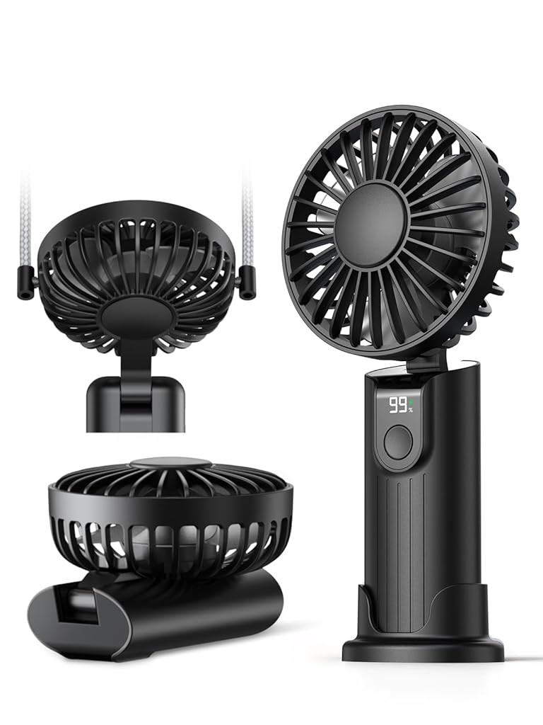 Verilux® USB Handheld Fan 3 in 1 Desk Fan Neck Fan with Detachable Neck Strap Variable USB Cordless 5000mAh Portable Pocket Cooling Fan for Travel, Hiking, Office