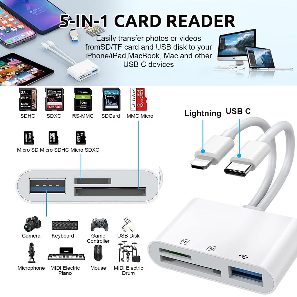 Verilux SD Card Reader for iPhone and iPad with Dual Slot and USB 3.0 High Speed Data Sync