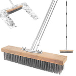 Serplex® Stainless Steel Wire Scrub Brush with Long Handle for Deck, Concrete, Patio Floor Cleaning 59'' Heavy Duty Stiff Metal Bristle Scrubber Broom Floor Scrub Brush for Outdoor Moss Removal