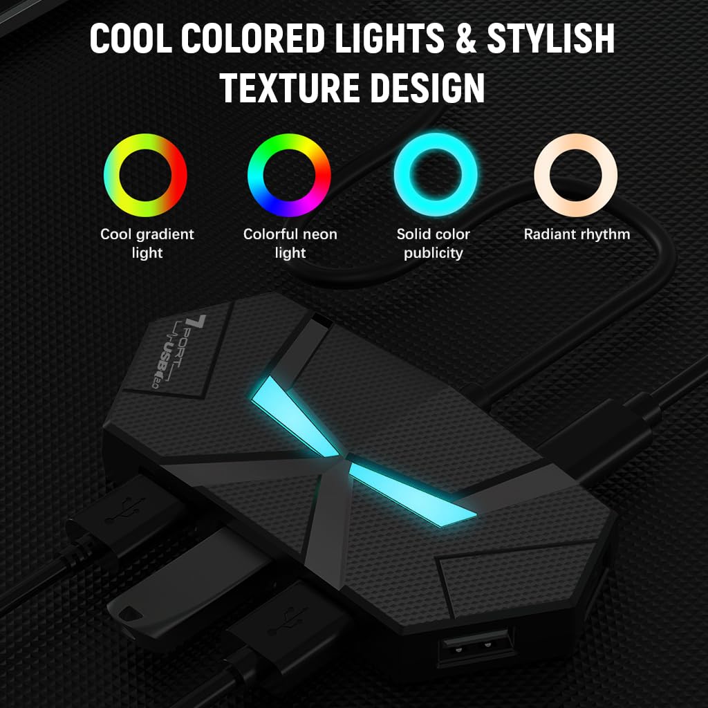 Verilux® 7 in 1 USB Colourful Ambient Light USB HUB Multi-Port Adapter USB 2.0