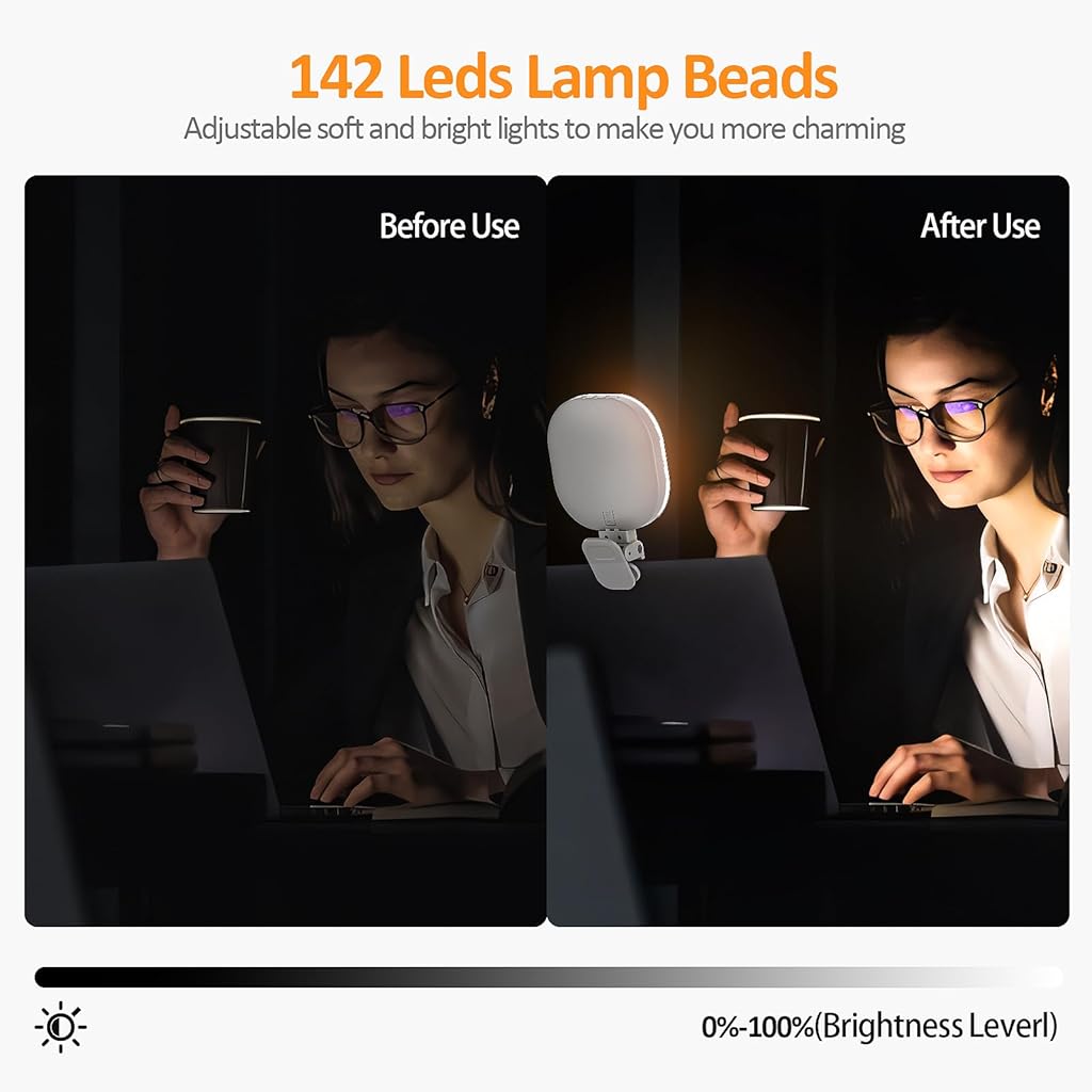 ZORBES® 142 LED Light for Video Shooting, 2000Mah Rechargeable Selfie Light for Mobile Clip Video Light, Adjusted 3 Light Modes, 10 Brightness Levels for Phone Camera, Laptop, Makeup, Conference, Vlog