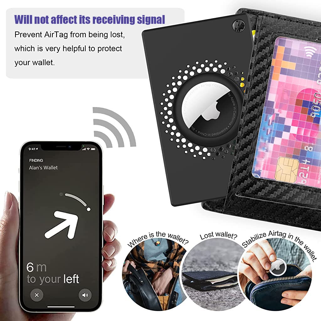 ZORBES® AirTag Holder Card Sized Slim AirTag Case Portable AirTag Holder with Keychain Hole (Black)