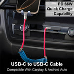 Verilux® PD 66W Type C Cable Fast Charging with Spring, 5.9Ft C Type Charger Cable with 480Mbps Data Transmission, No Tangle Retractable Type C Cable for iPhone 17/17 Plus/17 Pro/16/15, Galaxy S25/S24