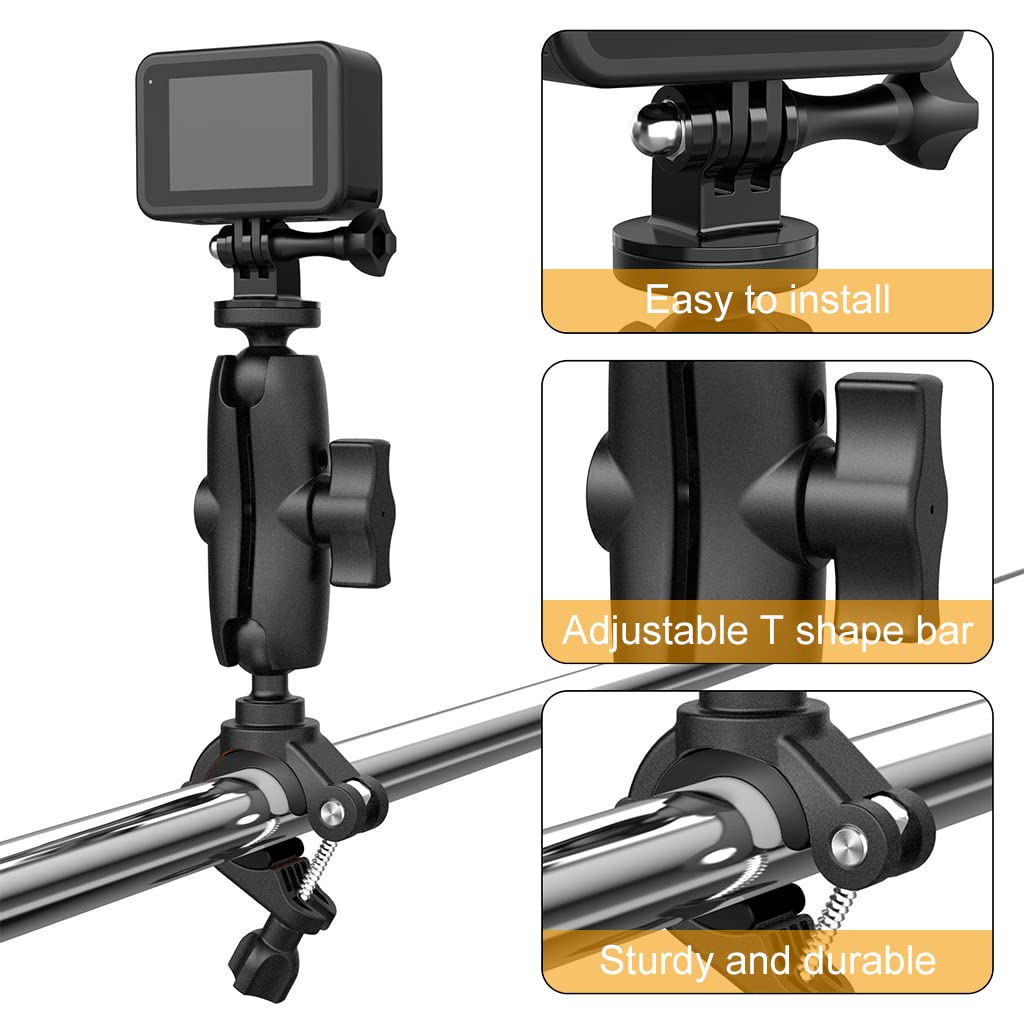 ZORBES® Gopro Handle Bar Mount Clamp with 1/4" Adapter 360° Action Camera Mount for Motorcycle Bicycle Handlebar Mount Bracket for GoPro Hero10/9/8/7 Gopro Accessory Motorcycle Accessory