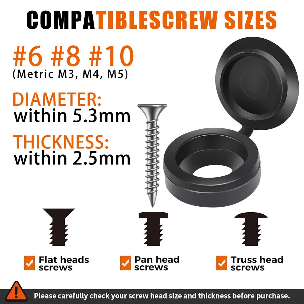 Serplex® 300Pcs Plastic Hinged Screw Cover Caps, Folding Screw Cover Cap, Snap Washer Covers Flip Tops for Covering Screw Heads, Screw Protection for Home & Industrial Use (Black)