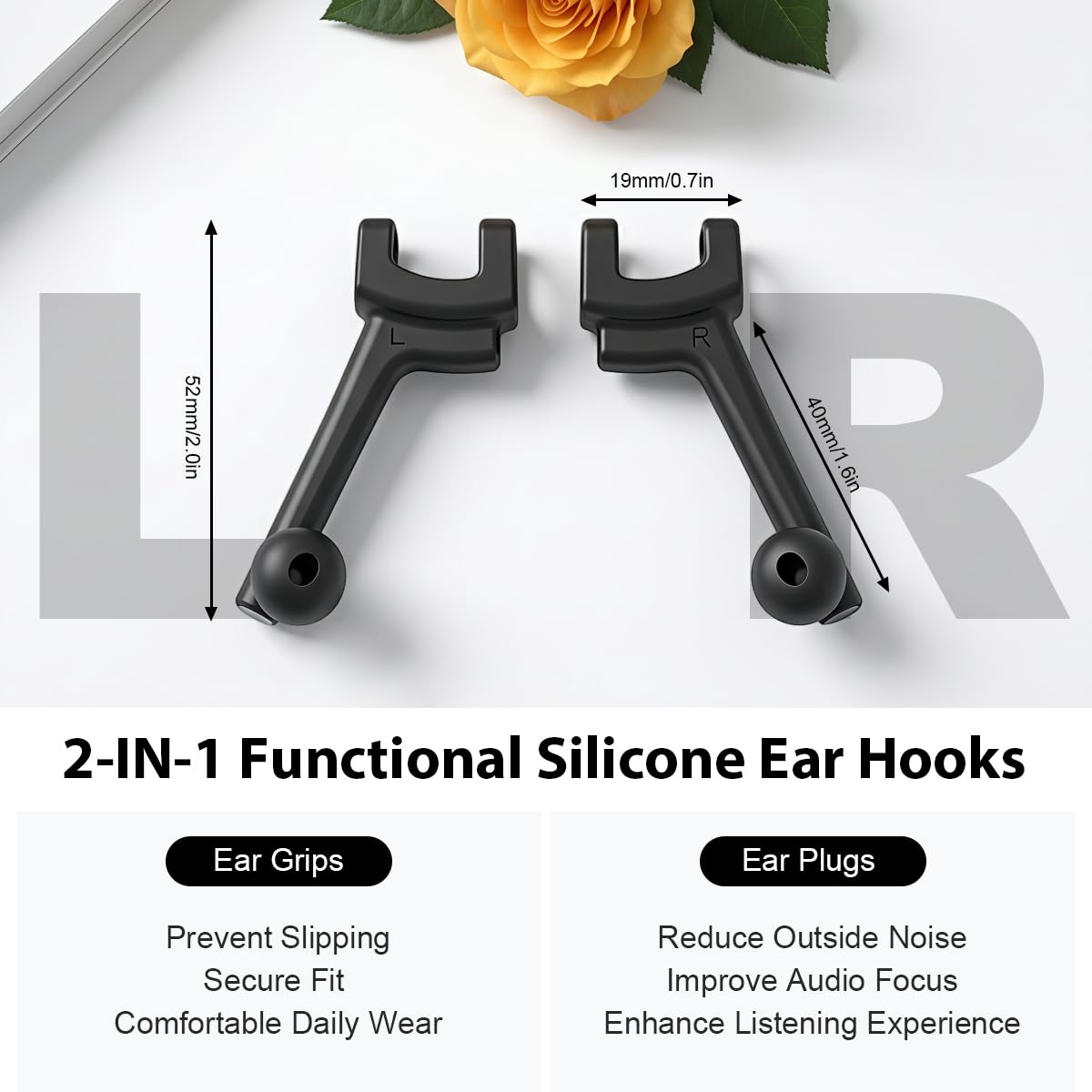 ORBES® Silicone Ear Grips & Noise-Reducing Ear Plugs for Smart Glasses, Slide in Ear Hooks & Audio Enhancer Tips Compatible with R-ayBan Meta, O-akley Meta, XREAL, Rokid & VITURE Glasses