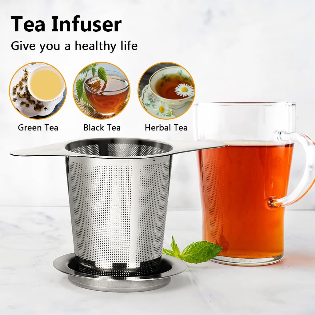 Zeitel® Tea Infuser Tea Strainer with Lid Tea Filter for Loose Tea, Chamomile, Green Tea Loose Leaves 2.95 inches Height Fine Mesh Strainer for Teapots, Cups, Mugs 304 Stainless Steel