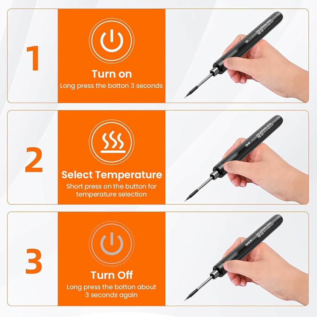 Serplex® Cordless Electric Soldering Iron Pen, USB Rechargeable, Quick Heat-Up, Adjustable Temperature for Precision Work, Includes Stand, USB Cable & Storage Case, Ideal for DIY and Jewelry Tasks