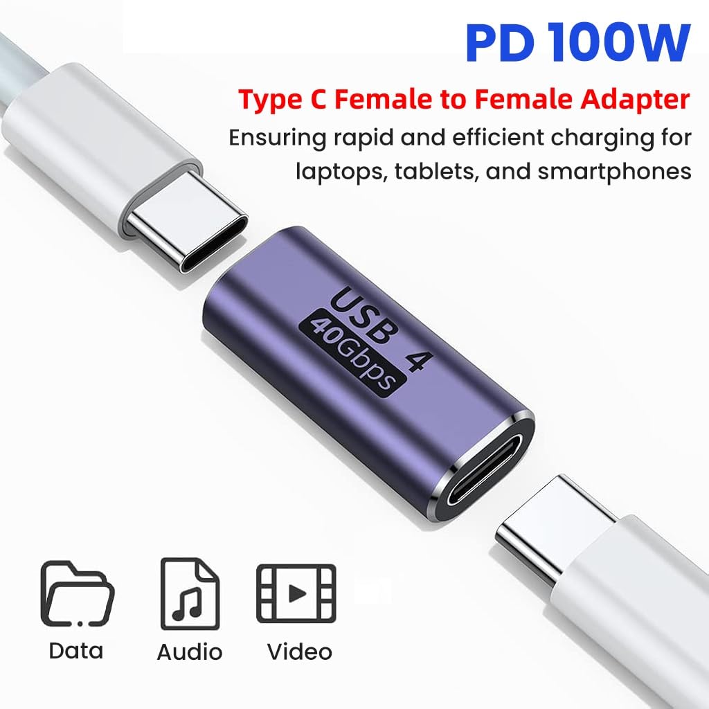 Verilux Type C Female to Female Adapter with 100W PD & 40Gbps Transfer | 8K Video Output