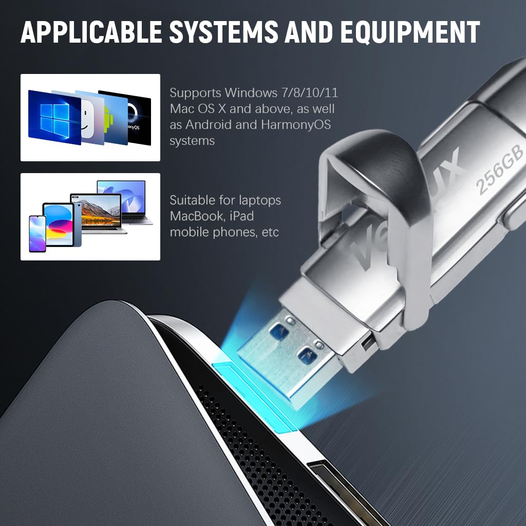 Verilux Pendrive 256GB for iPhone iPad Android PC with Dual USB C and A Ports | Frosted Metal Design