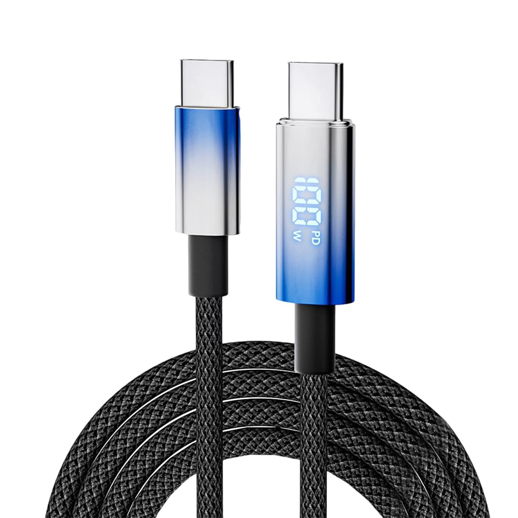 Verilux® PD100W TYPE C to TYPE C Cable for Phone LCD Power Display 6.6Ft TYPE C Fast Charging Cable Support480Mdps Data Sync Travel Nylon Braiding TYPE C Cable for Phone, Tablet