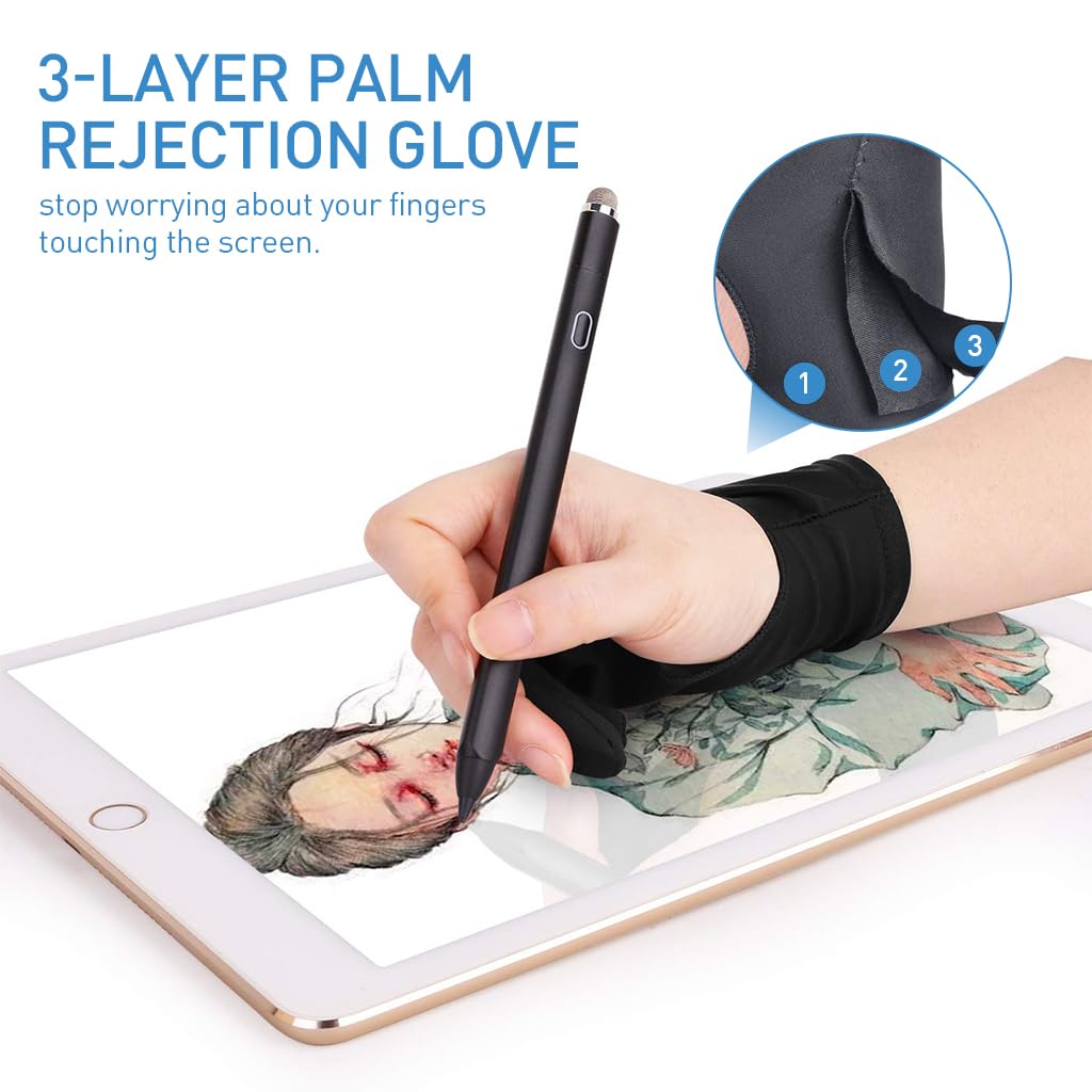 ZORBES® 1 Pair Artist Gloves, Drawing Glove for Tablet, Palm Rejection Gloves Graphic Tablet Glove Dight Art Glove for Drawing, Anti-fouling Two-Finger Lycra Glove for Wacom, Graphic Drawing Gloves