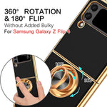 ZORBES® Phone Case for Samsung Galaxy Z Flip 4 Luxury Electroplating Metal Framed TPU with Grip Anti-Scratch Cover Black 2PCS