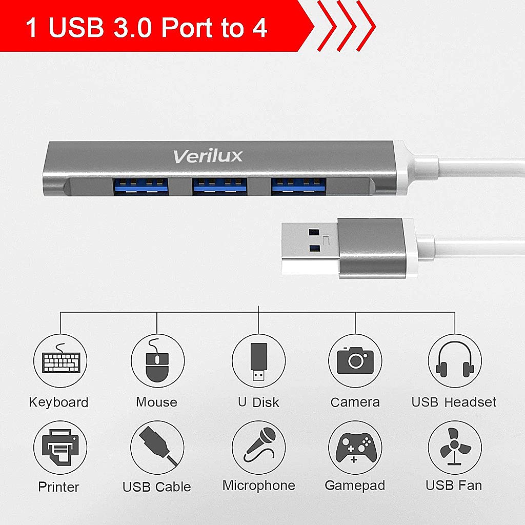 Verilux® 4 in 1 USB Hub 3.0 for PC (Grey)