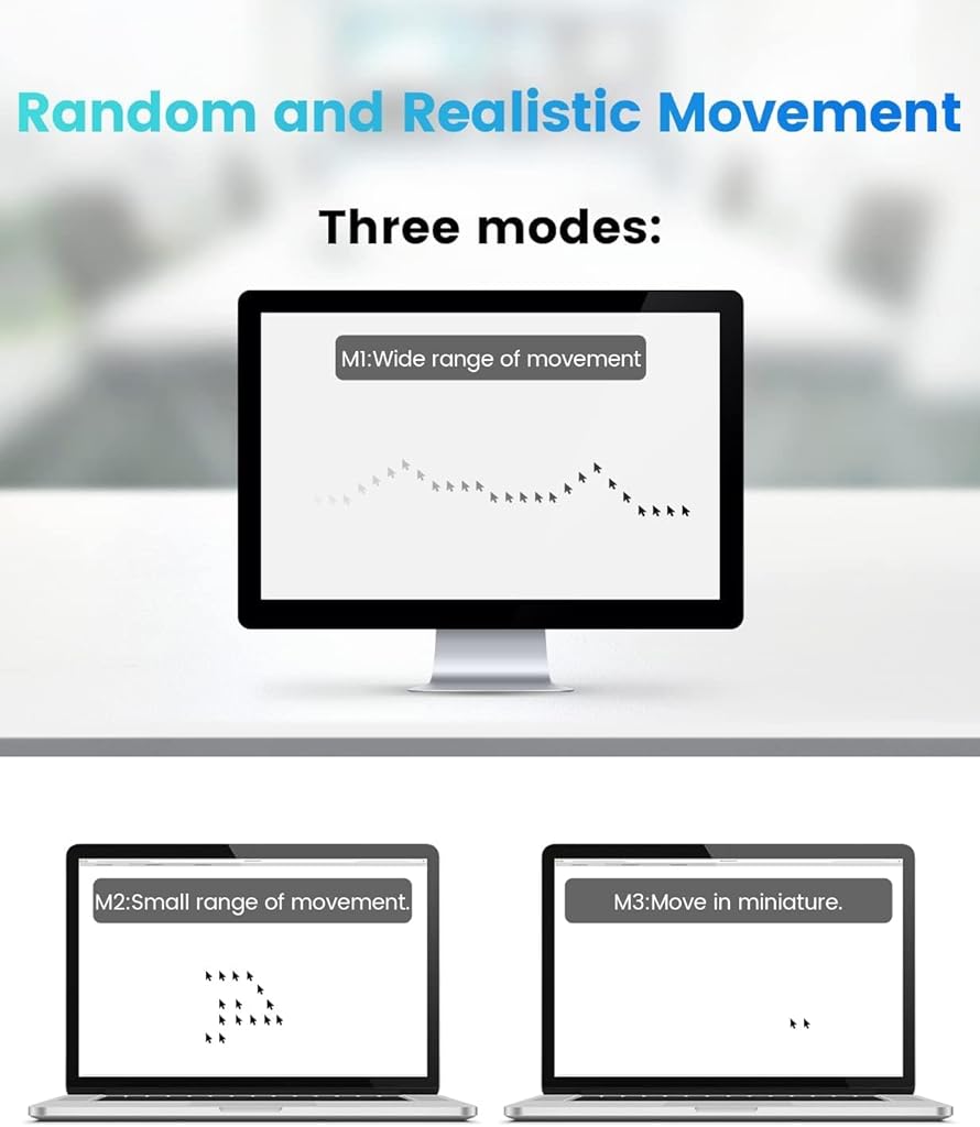 Verilux® 2PCS Tiny Mouse Jiggler Undetectable Mouse Mover, 3 Auto Jiggle Modes & Memory, Plug-and-Play USB Composite Device, Universal OS Support, On/Off Switch, Keeps Screen Active for Work/Gaming