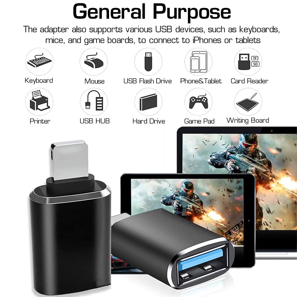 Verilux® USB OTG Adapter for iPhone, Lightn-ing Male to USB Female Transfer Portable USB Camera Adapter OTG Data Sync Adapter for