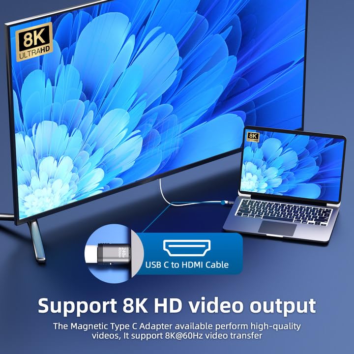 ZORBES® USB C 4.0 Adapter 1Pack, 240W Magnetic USB C Adapter Supports 40Gbps Adapter & 8K@60Hz Video Display PD24Pin Zinc Alloy USB C Adapter for Thunderboard 4/3 MacBook Pro/Air and More Type C