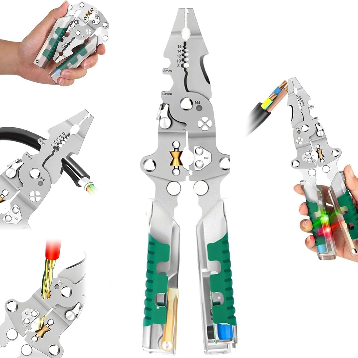 Serplex® Multi Wire Stripper with Circuit Test Function, Folding Electric Wire Stripping Tool, Anti-slip Handle, Multi-Function Electrician Repair Tool for Cutting, Clamping, Stripping