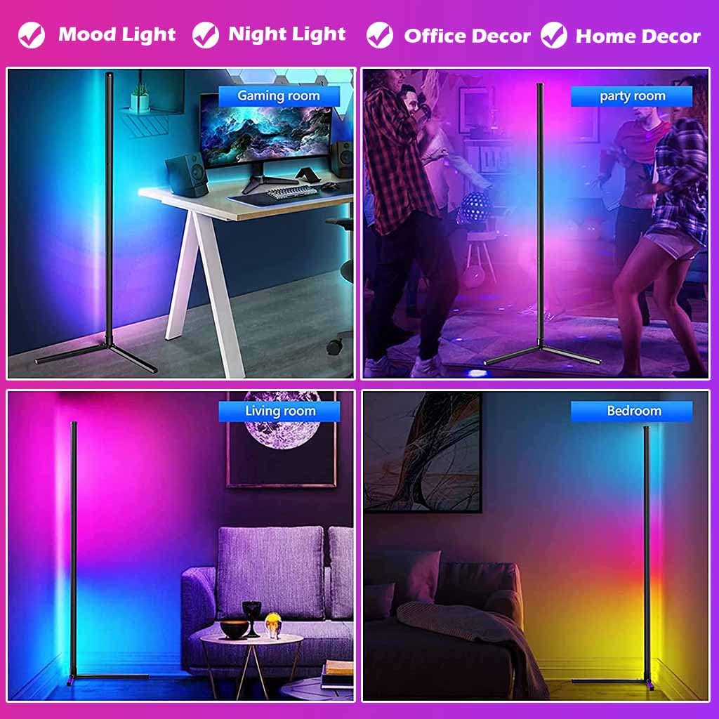Verilux® 1.2M Floor Lamp RGBIC LED Floor Lamp for Living Room Corner Atmosphere Floor Light Color Changing Party Lights with Music Sync, Remote&Bluetooth Control Timer Function(USB Power)