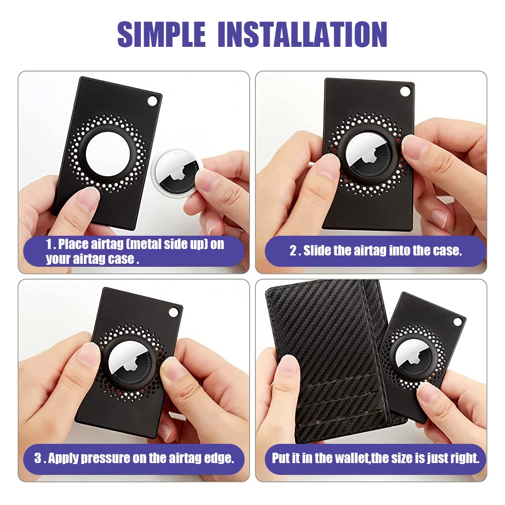 ZORBES® AirTag Holder Card Sized Slim AirTag Case Portable AirTag Holder with Keychain Hole (Black)
