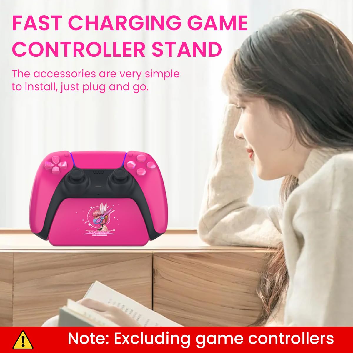 ZORBES® Pink Controller Display Stand Anti-Slip ABS Controller Holder for PS5 Desk PS5 Controller Holder with Decorative Cartoon Sticker PS5 Accessory