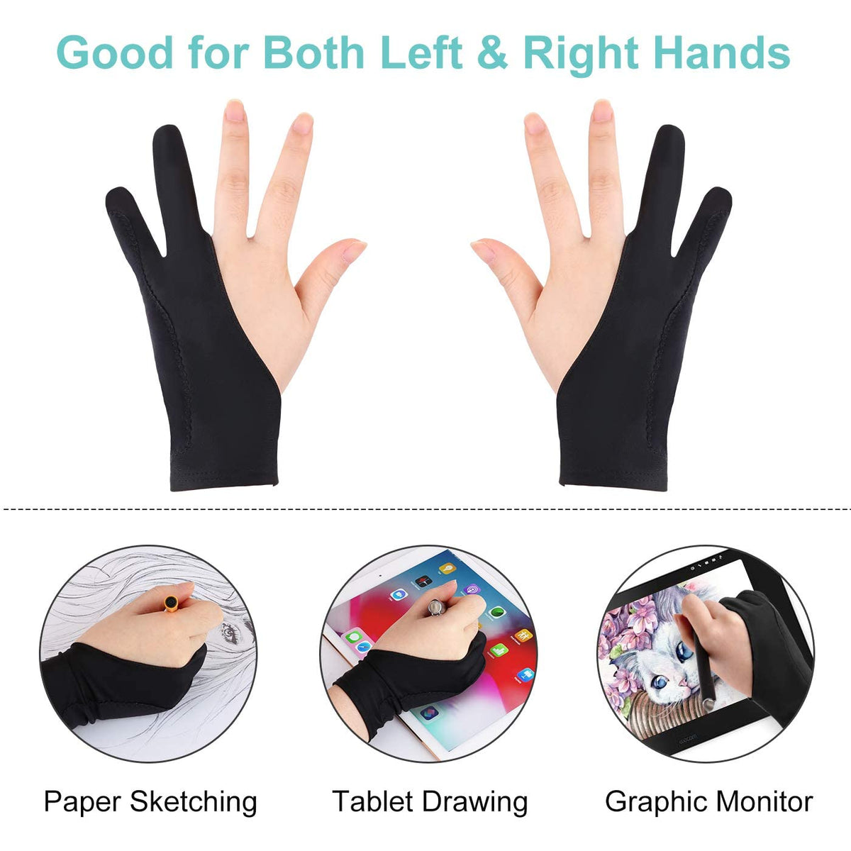 Zeitel® 1 Pair Artist Gloves Digital Drawing Glove Two Finger Glove for Wacom Tablet Artist Gloves, Graphic Drawing Gloves Tablet Gloves