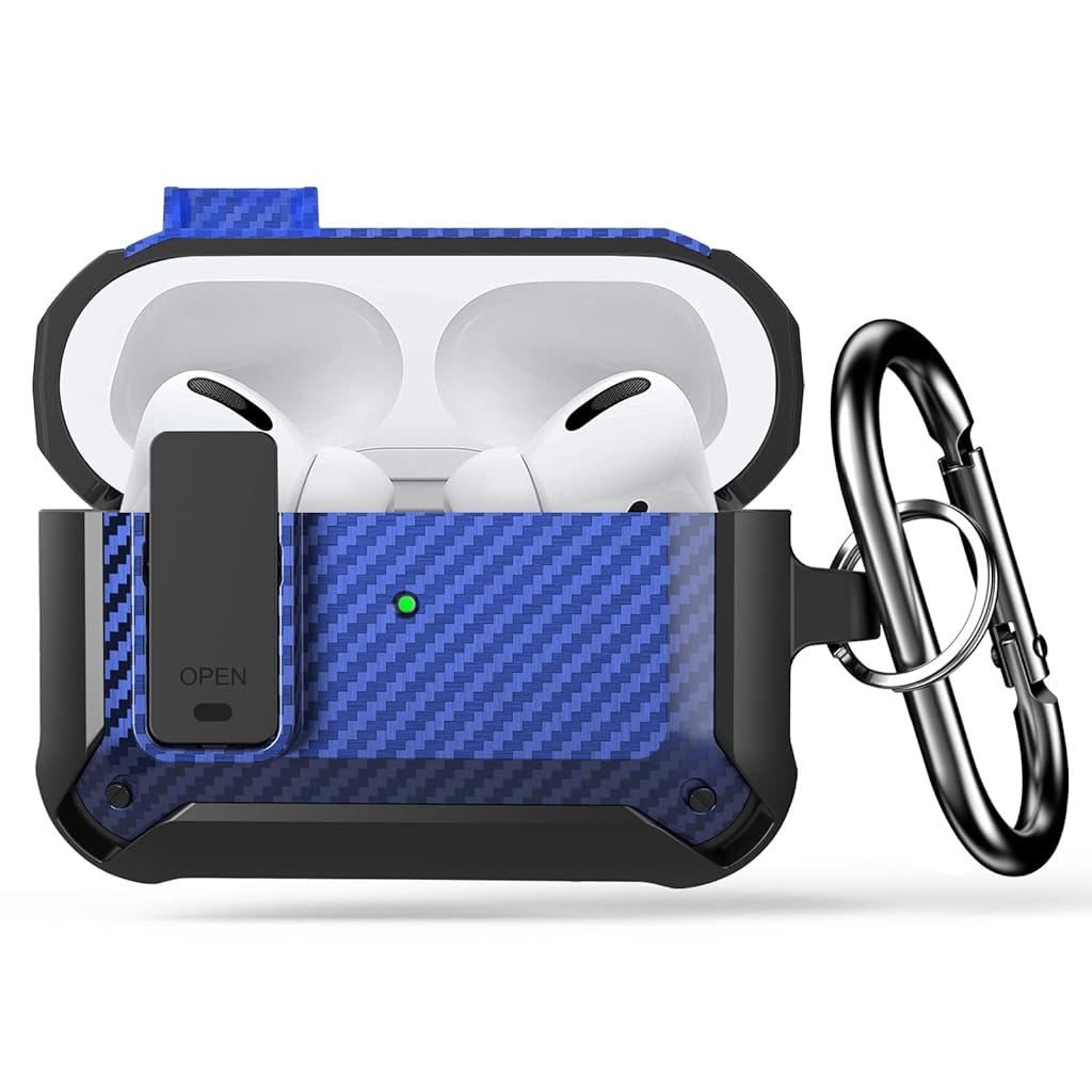 ZORBES® TPU Airpods Pro Case Fashion Carbon Fiber Design Airpods Pro Cover Airpods Pro Shockproof Case with Carabiner Support Wireless Charging,Blue