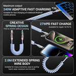 Verilux 4 in 1 Type C Phone Charging Cable with 240W PD | Extendable Spring Cord for Travel