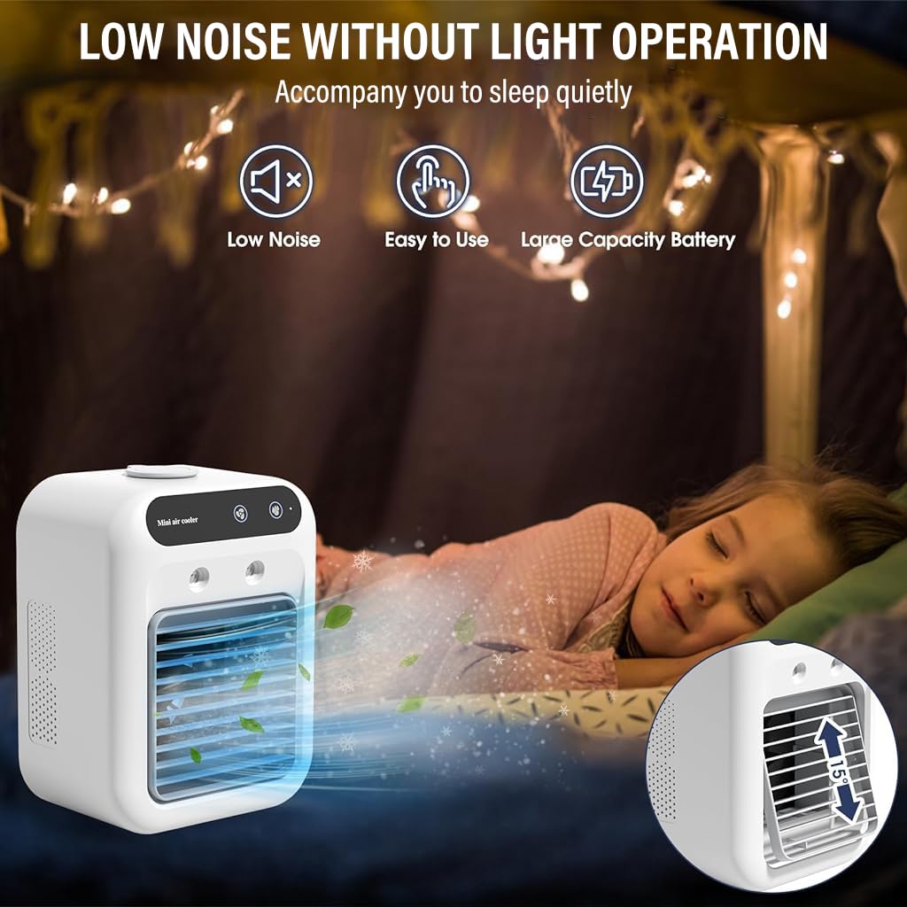 Verilux Portable Table Fan for Bedroom and Office with 500ml Tank and Dual Mist Modes | Low Noise Rechargeable Mini Air Cooler