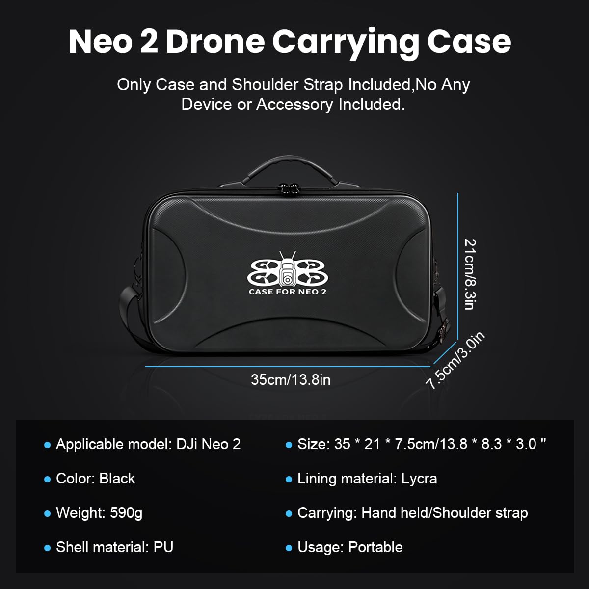 ZORBES DJI Neo 2 Drone Case PU Hard Shell