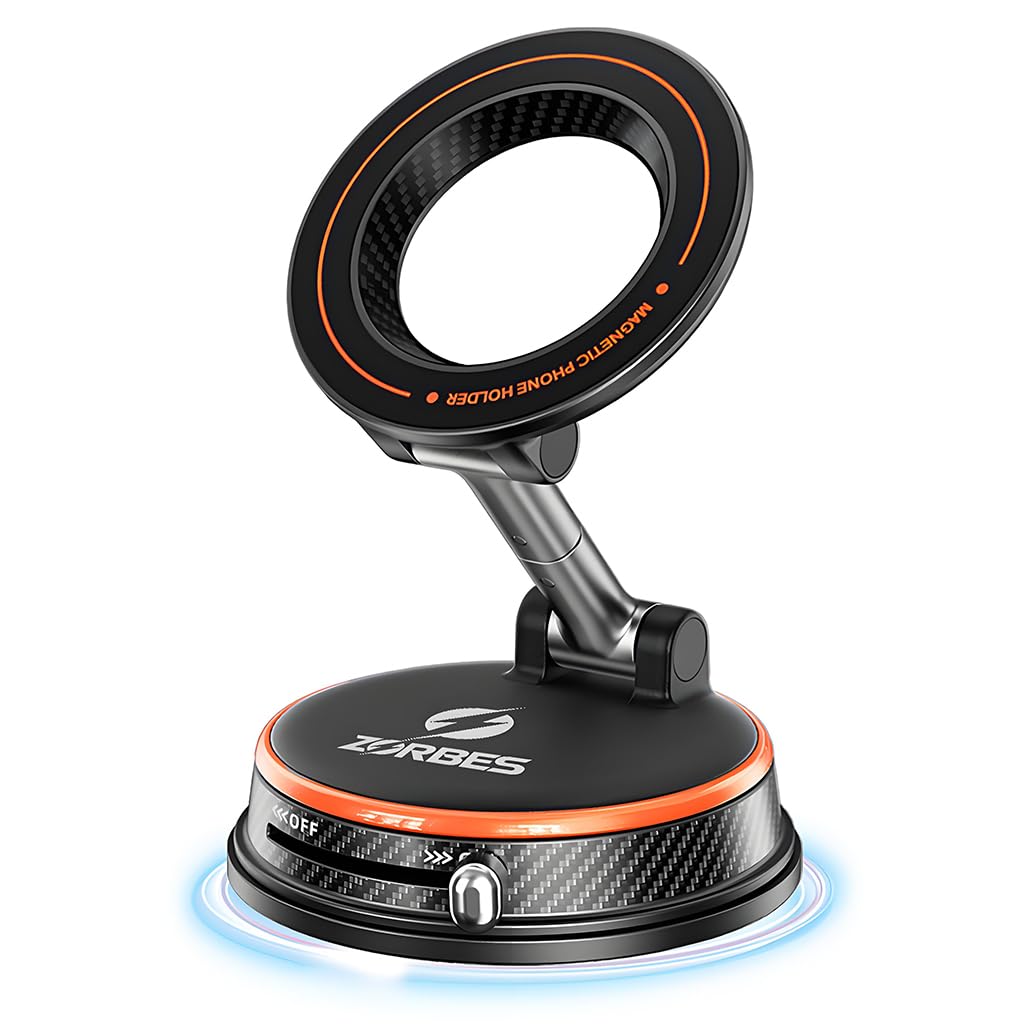ZORBES® Car Phone Holder for Magsafe [108+LBS Strongest Suction & 3000gf Magnetic] Vacuum Magnetic Holders 360° Adjustable Car Phone Mount for iPhone & Android Orange