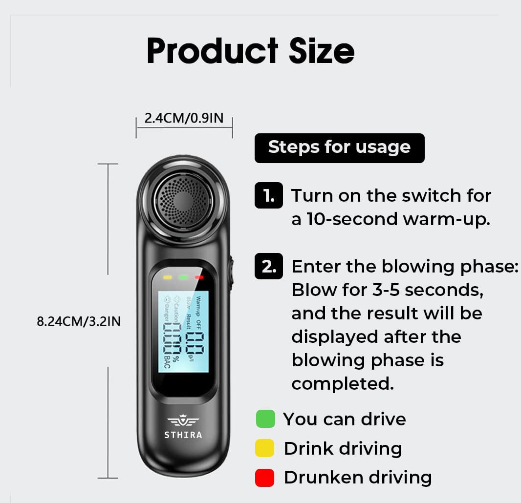 ZORBES® Alcohol Testing Machine Breathalyzer USB Rechargeable Portable Alcohol Tester for Personal & Professional Use LCD Digital Display 0.00-0.19% BAC High Precision Breathalyser