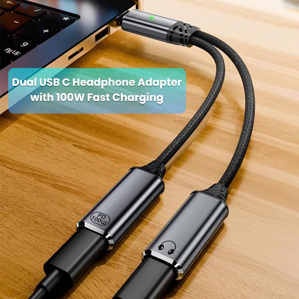 Verilux USB C to 3.5mm Audio Adapter with 60W PD Fast Charge and Smart DAC Chip | Aluminum Alloy