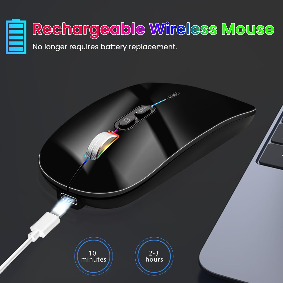 Verilux Wireless Mouse with Dual Mode Bluetooth 5.0 and 2.4G 1600DPI | Ergonomic Silent Design