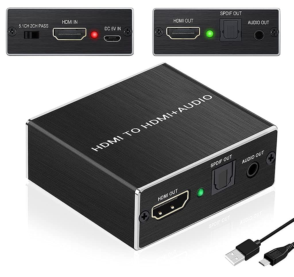 Verilux® Mini HDMI to HDMI Audio Extractor Splitter,4K@60Hz HDMI to HDMI SPDIF Splitter HDMI Toslink Converter with 3.5mm Stereo Sound Out Support TV PS4 Slim Xbox Chromecast and Blu-ray DVD Player - verilux