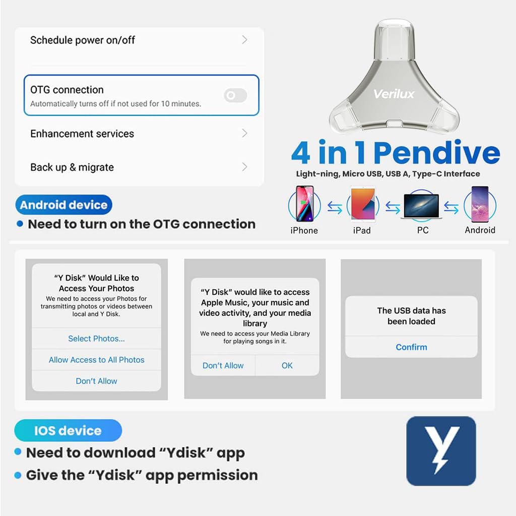 Verilux Pendrive 128GB for iPhone and Android featuring 4 in 1 USB Type C Design | Metal Body