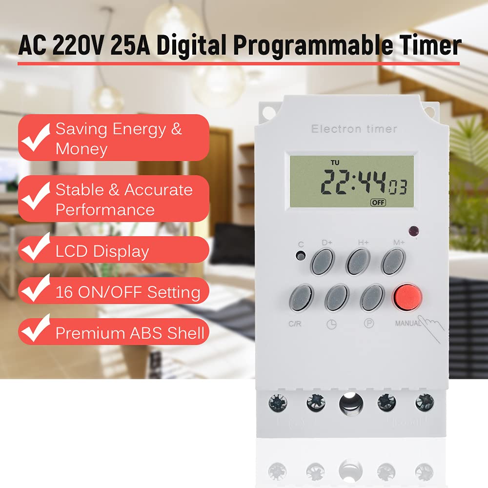 ZORBES® White BT41 D4 Digital Electronic Timer Switch 220V,25Amp DIN Rail Programmable