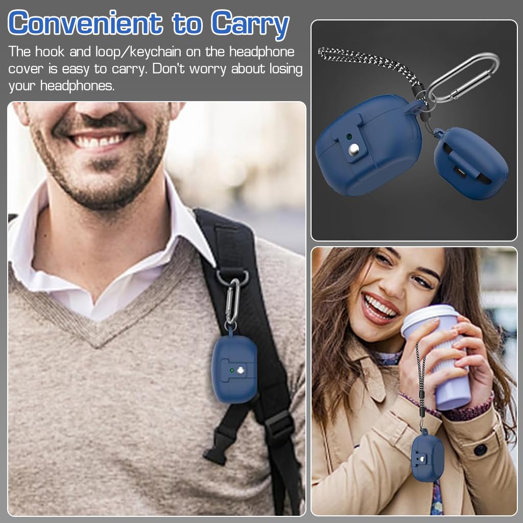 ZORBES® Earbuds Case Cover for Sony WF-1000XM5 Soft Silicone Skin Protective Case with Snap Lock Scratch-Proof Silicone Earbuds Cover Skin for Sony WF-1000XM5, with Carabiner & Lanyard Blue