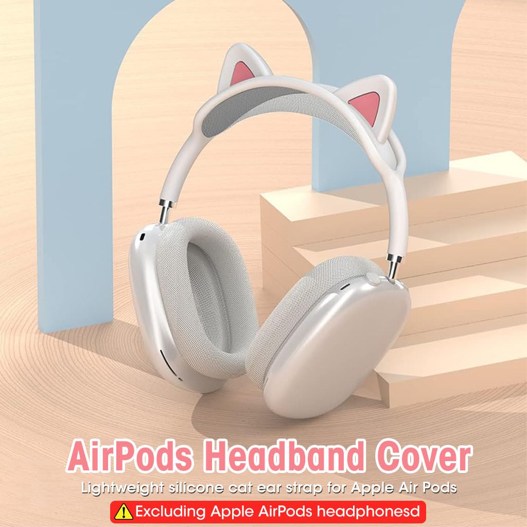 ZORBES® Headband Cover for AirPods Max Cute Cat Ear AirPods Max Headband Attachment Decoration Lightweight Silicone Cat Ear Style Headband Protector for Apple AirPods Max, White