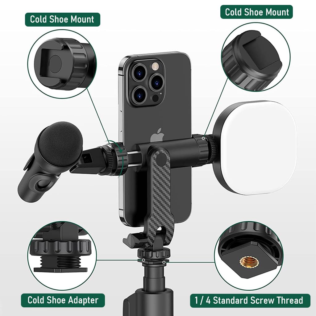 ZORBES® Phone Mount for Tripod Stand, Smartphone Mount Adapter for Tripod Stand Retractable Phone Holder 360° Rotates and 180° Tilts Angle Universal 1/4" Mount Phone Holder for Tripod, Camera