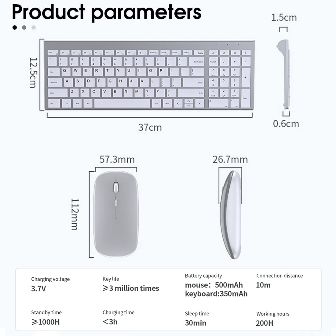 ZORBES® White Rechargeable Wireless Keyboard & Mouse Set for Windows, PC, Laptop, Combo Ultra Thin 2.4G Mute Keyboard