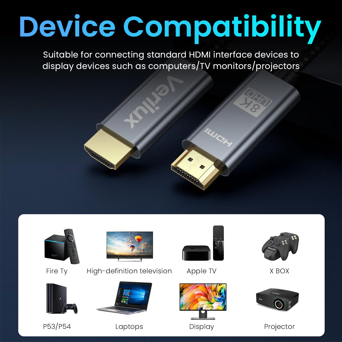 Verilux HDMI Cable 3M 48Gbps High Speed for 4K 120Hz and 8K 60Hz Devices | Nylon Braided