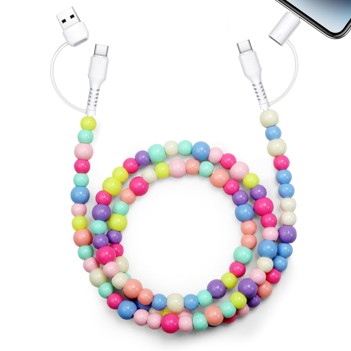 ZORBES® USB C Cable 4 in 1 Multi Beaded for Charger Cord 3.3FT Fast Charging Cable