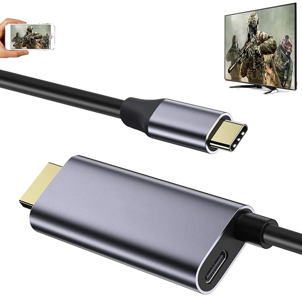 Verilux HDMI to Type C Cable 6 ft for MacBook Pro and iPad Pro with PD 60W Charging | Sleek Alloy Housing Design