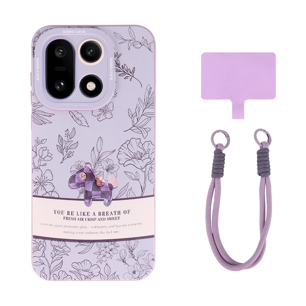 ZORBES® Compatible with Oneplus 15,Fashion TPU Phone Case,Cute Purple Floral Design with Checkered Pattern Horse Decal Anti-Scratch Protective Phone Case Full Camera Frame Protection