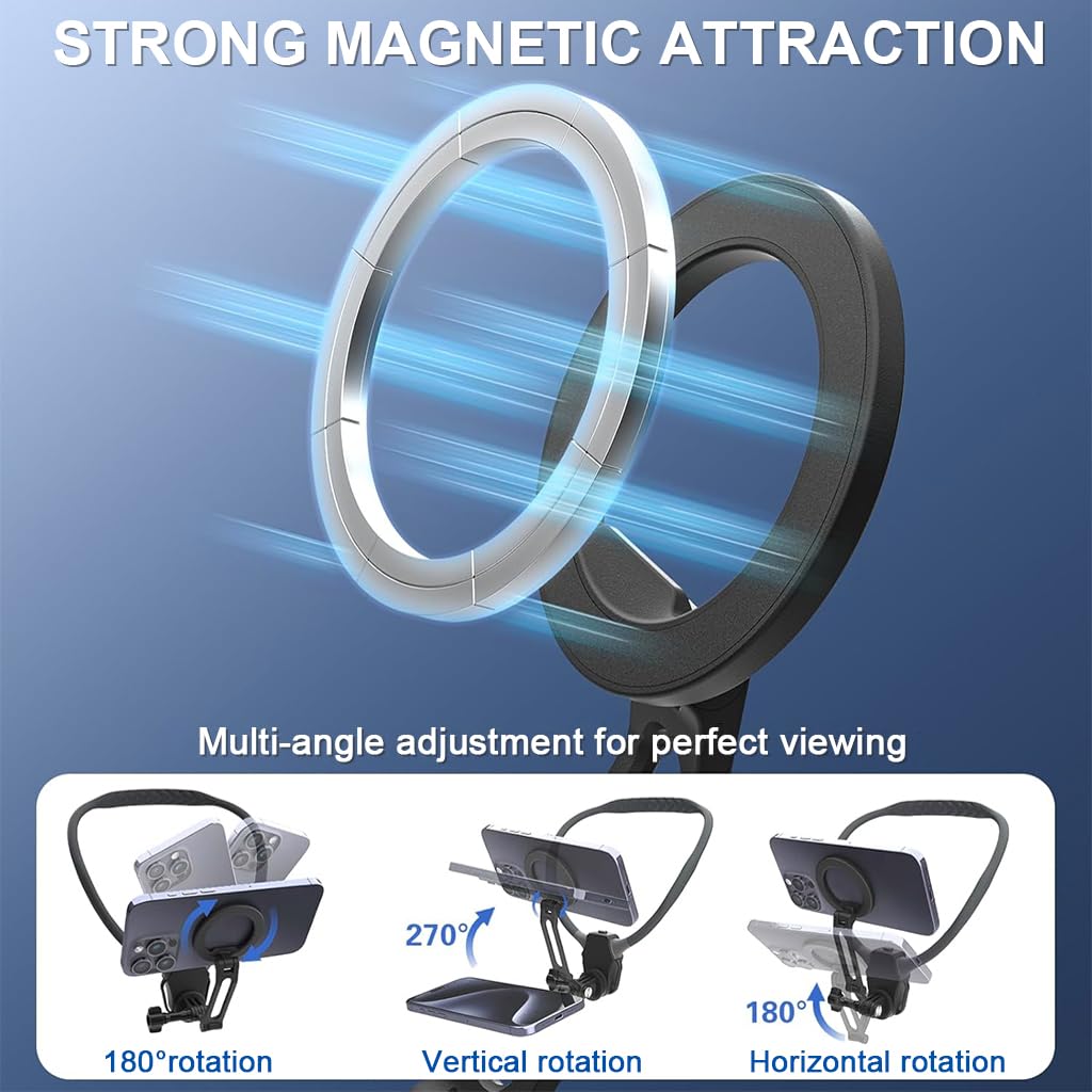 ZORBES® 2-in-1 Magnetic Neck Phone Mount & Chest Harness Adjustable POV Camera Holder for Hands-Free Vlogging Strong Magnetic Phone Grip for Filming, Cooking, Sports, Live Content