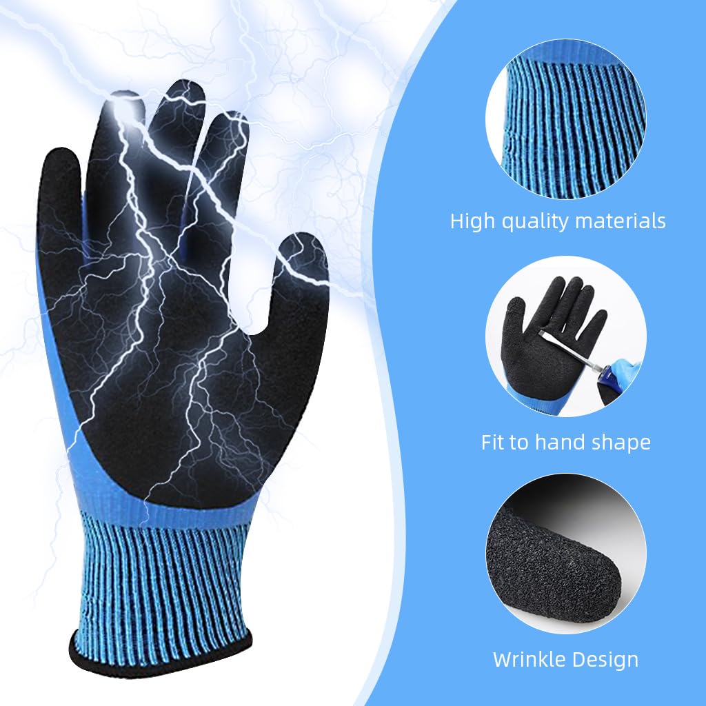 Serplex® 1 Pair Electrical Insulated Gloves Full Palm Rubberization Design 1000V Resistance Non-slip Safe Electrical Gloves Multi Purpose Electrician Work Gloves for Men Women