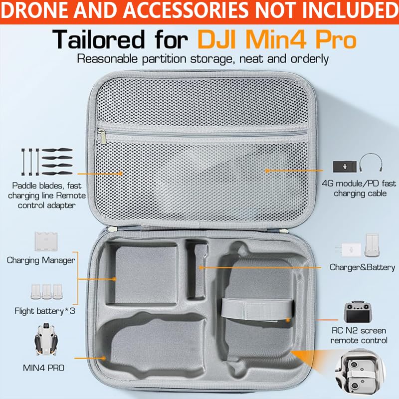 Zeitel® Carrying Case for DJI Mini 4 Pro, Mini 4 Pro RC 2 Case, Storage Case for DJI Mini 4 Pro Accessories with Shoulder Strap, Portable Travel Case for DJI Mini 4 Pro and DJI RC 2 Controller