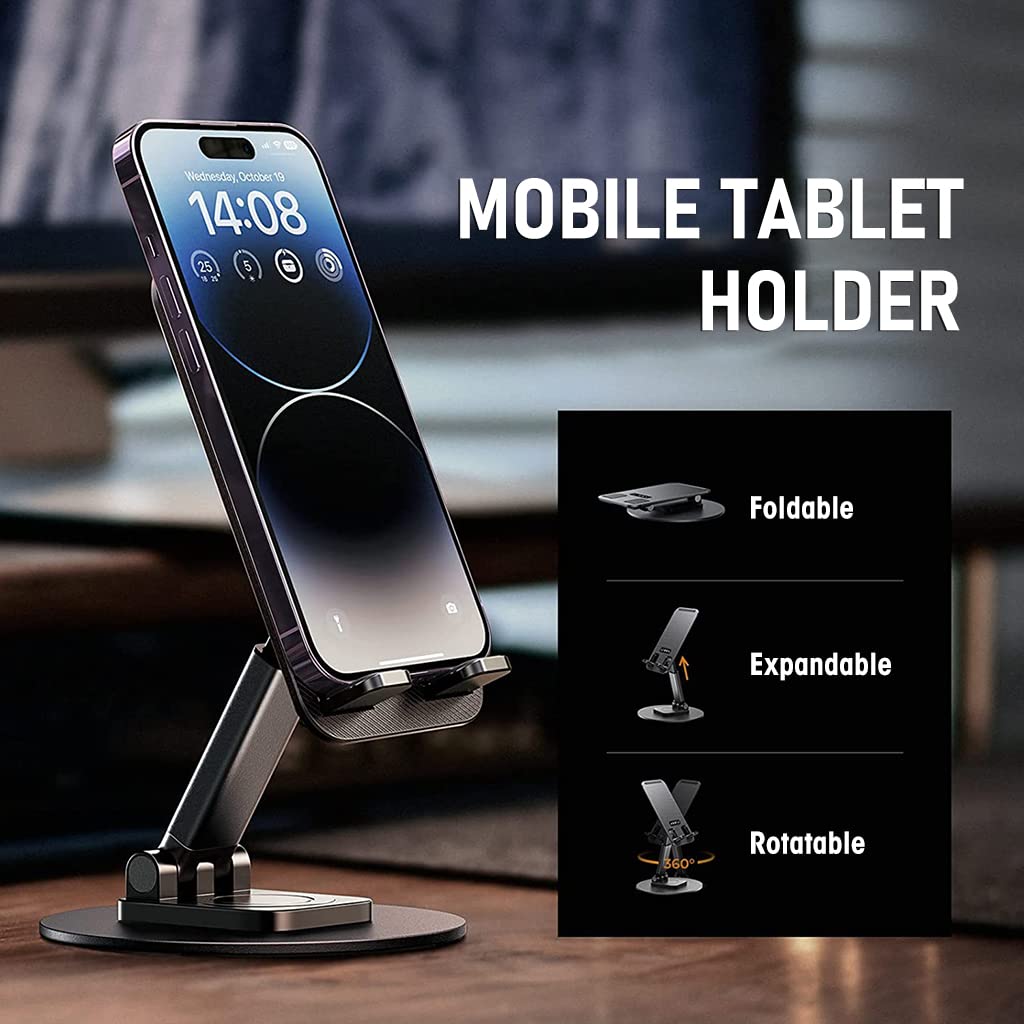 ZORBES® Aluminium Alloy Phone Stand Holder 360° Rotatable Mobile Stand for Table Mobile Holder for Table Adjustable Height & Tilting, Phone Stand Phone Holder for iPhone 14/13/12 (within 4-11 inchs)