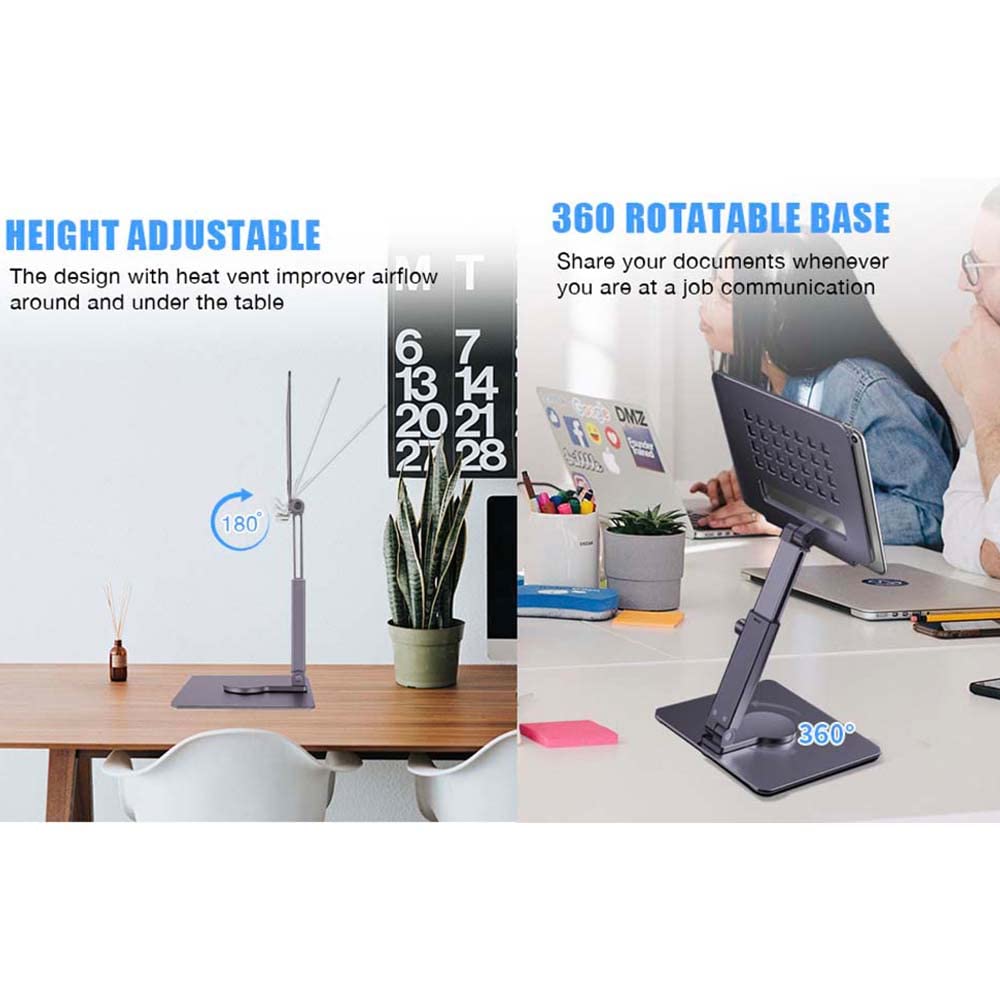 ZORBES® Tablet Stand Holder Tab Stand for iPad Stand for Table, Aluminium Alloy 360° Rotatable Tablet Holder Adjustable Height and Angle Foldable Desktop Tab Holder for iPad Phone Within 13'' 4000g